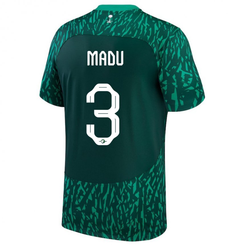 Kvinder Saudi-arabiens Abdullah Madu #3 Mørkegrøn Udebane Spillertrøjer 22-24 Trøje T-shirt