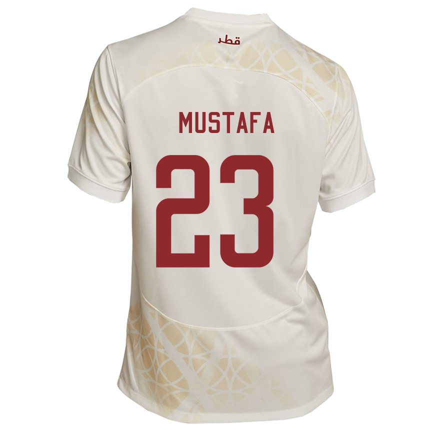 Kvinder Qatars Mustafa Mashaal #23 Guld Beige Udebane Spillertrøjer 22-24 Trøje T-shirt