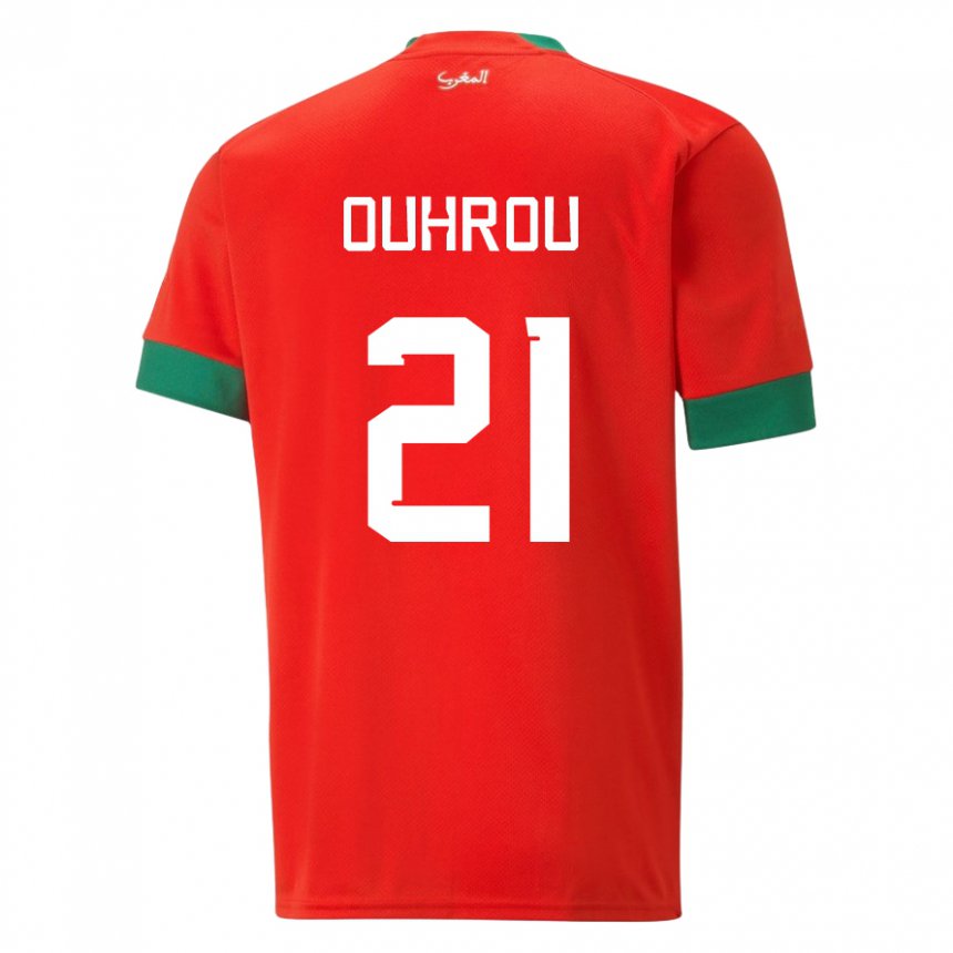 Børn Marokkos Marouane Ouhrou #21 Rød Hjemmebane Spillertrøjer 22-24 Trøje T-shirt