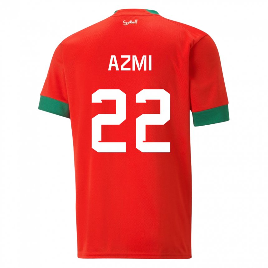 Børn Marokkos Ahmed Azmi #22 Rød Hjemmebane Spillertrøjer 22-24 Trøje T-shirt