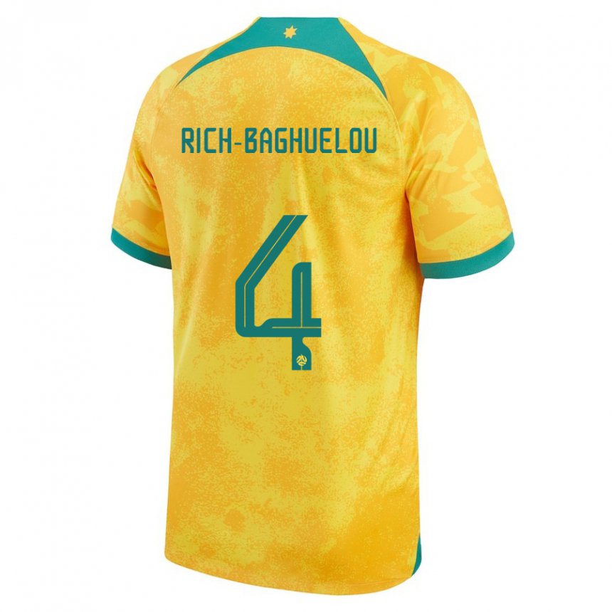 Børn Australiens Jay Rich Baghuelou #4 Gylden Hjemmebane Spillertrøjer 22-24 Trøje T-shirt