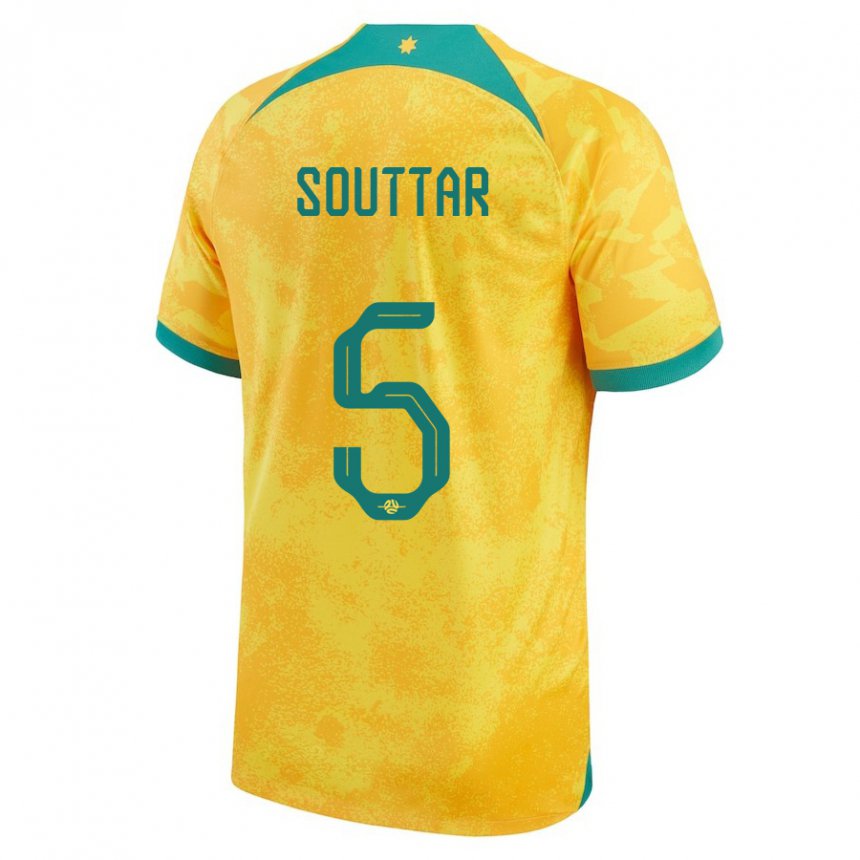 Børn Australiens Harry Souttar #5 Gylden Hjemmebane Spillertrøjer 22-24 Trøje T-shirt