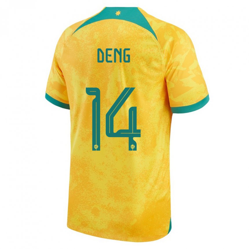 Børn Australiens Thomas Deng #14 Gylden Hjemmebane Spillertrøjer 22-24 Trøje T-shirt