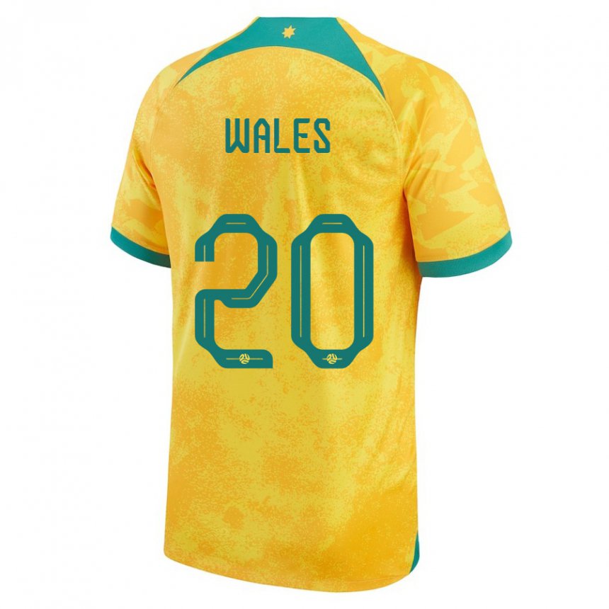 Børn Australiens Lachlan Wales #20 Gylden Hjemmebane Spillertrøjer 22-24 Trøje T-shirt