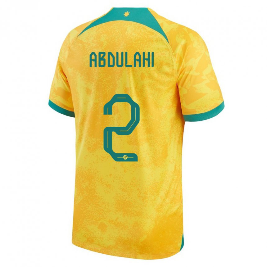 Børn Australiens Idrus Abdulahi #2 Gylden Hjemmebane Spillertrøjer 22-24 Trøje T-shirt