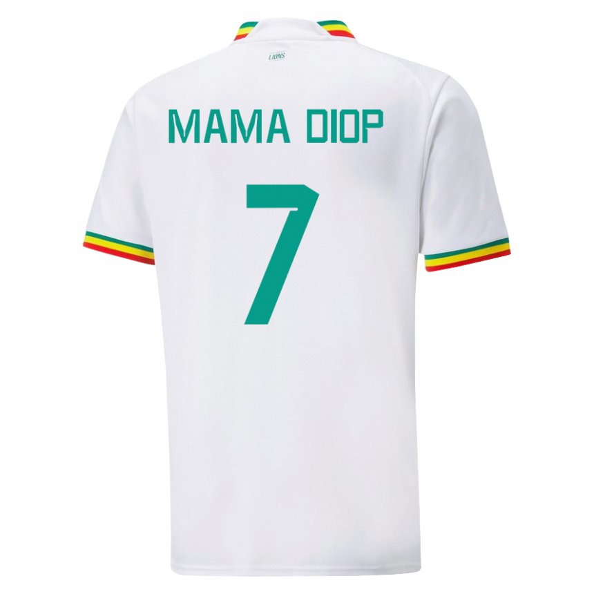 Børn Senegals Mama Diop #7 Hvid Hjemmebane Spillertrøjer 22-24 Trøje T-shirt