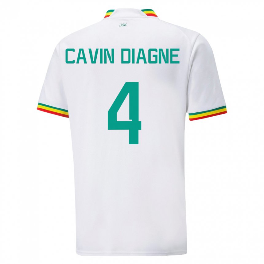 Børn Senegals Cavin Diagne #4 Hvid Hjemmebane Spillertrøjer 22-24 Trøje T-shirt
