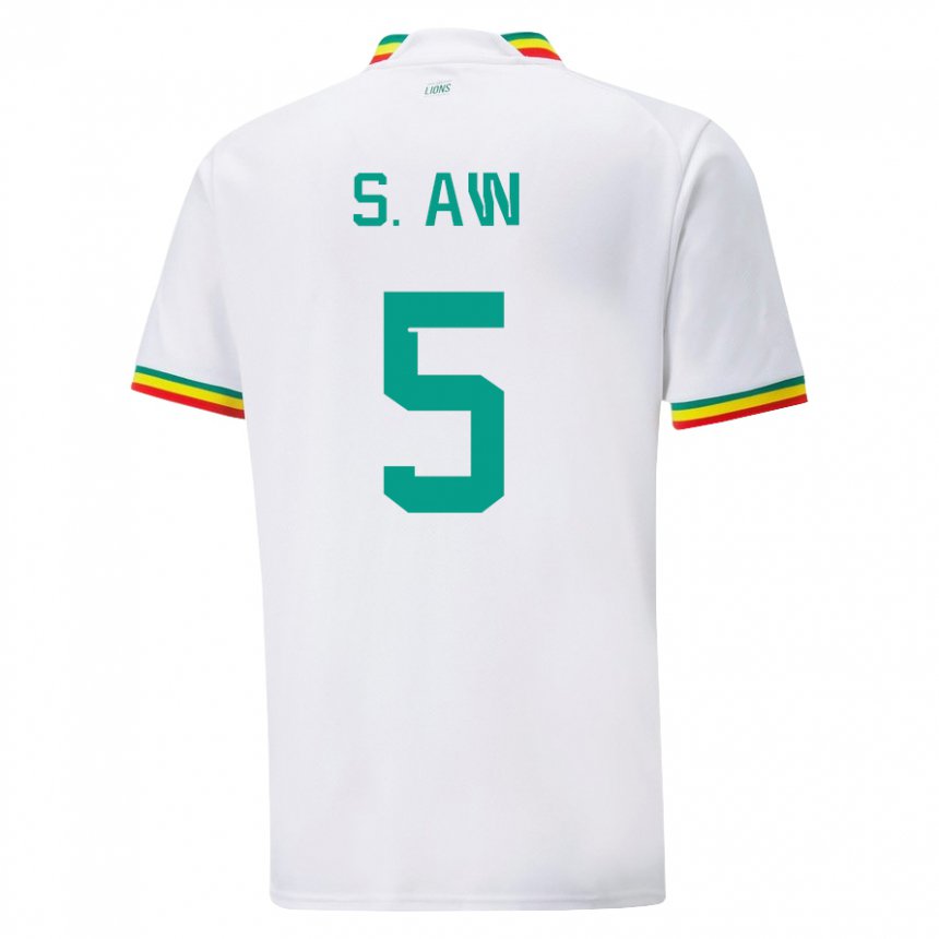 Børn Senegals Souleymane Aw #5 Hvid Hjemmebane Spillertrøjer 22-24 Trøje T-shirt