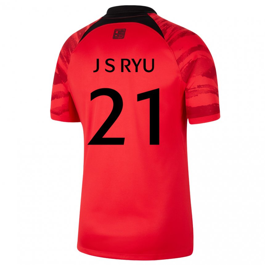 Børn Sydkoreas Ryu Ji Soo #21 Rød Sort Hjemmebane Spillertrøjer 22-24 Trøje T-shirt