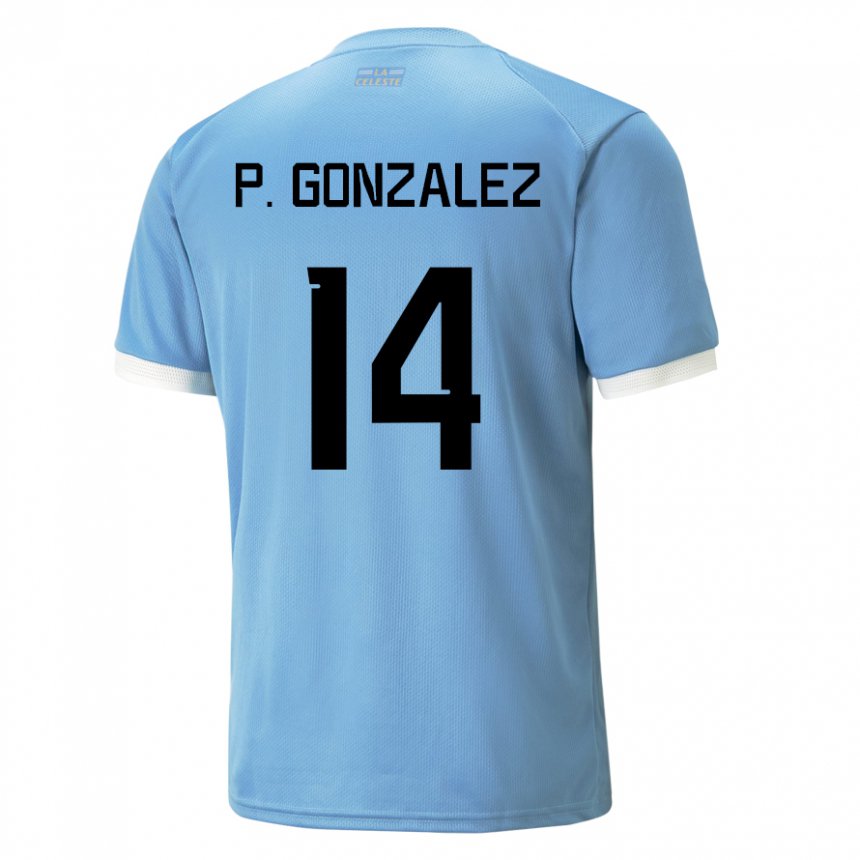 Børn Uruguays Pilar Gonzalez #14 Blå Hjemmebane Spillertrøjer 22-24 Trøje T-shirt