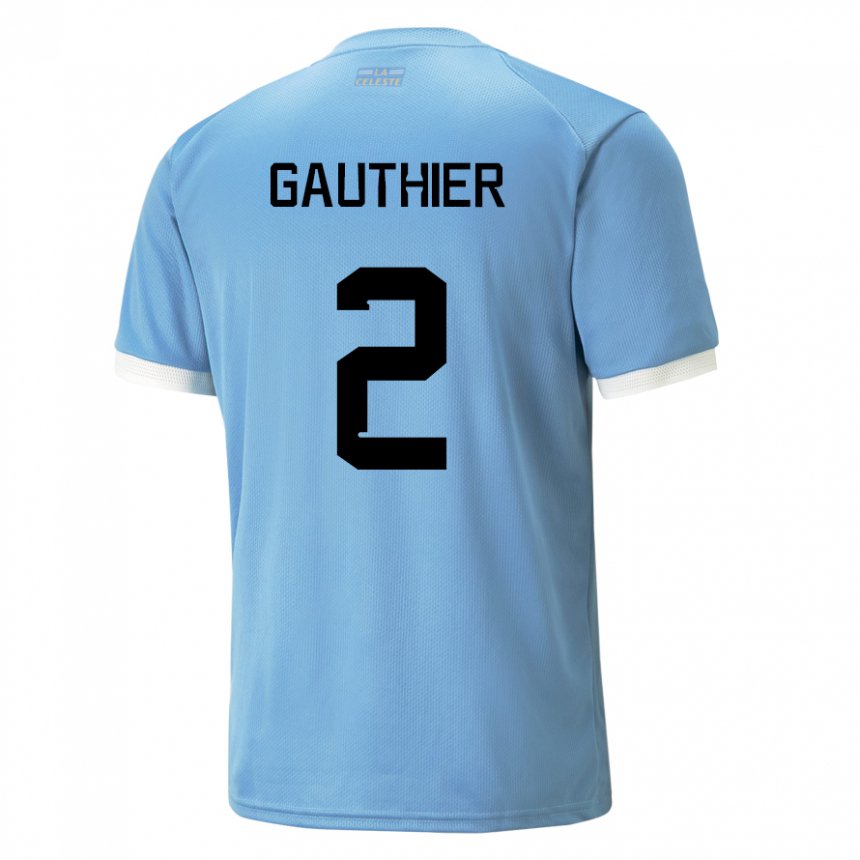 Børn Uruguays Valentin Gauthier #2 Blå Hjemmebane Spillertrøjer 22-24 Trøje T-shirt