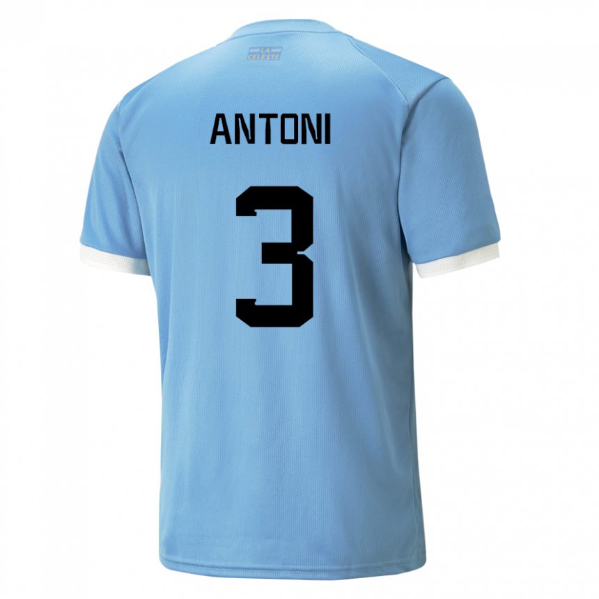 Børn Uruguays Mateo Antoni #3 Blå Hjemmebane Spillertrøjer 22-24 Trøje T-shirt