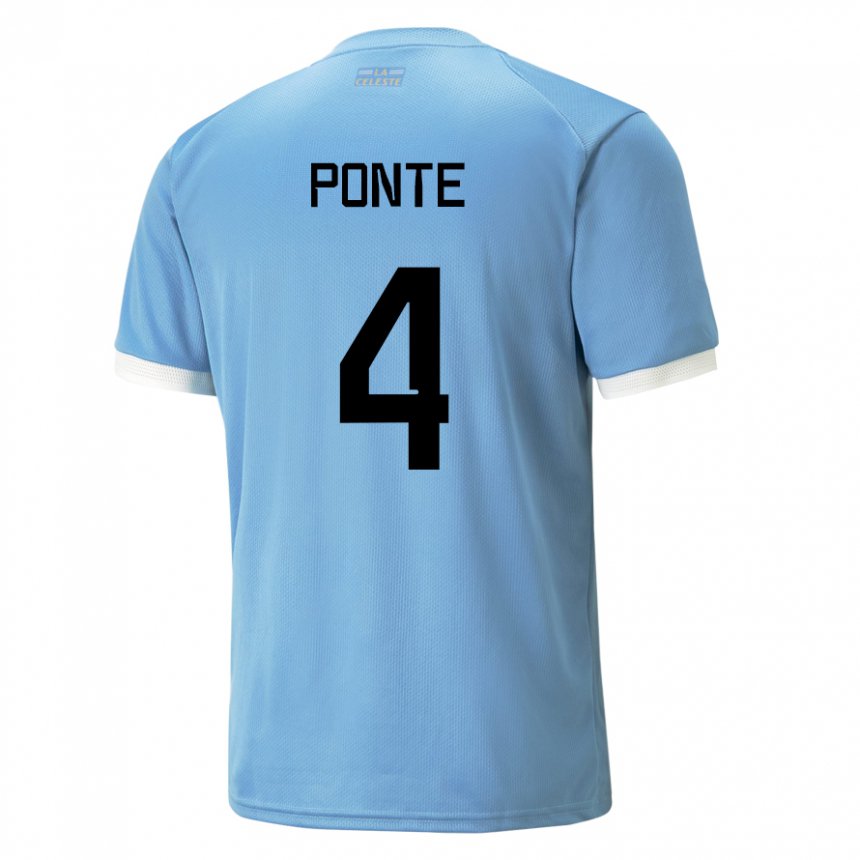 Børn Uruguays Mateo Ponte #4 Blå Hjemmebane Spillertrøjer 22-24 Trøje T-shirt