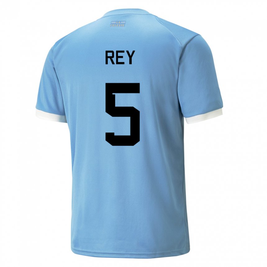 Børn Uruguays Rodrigo Rey #5 Blå Hjemmebane Spillertrøjer 22-24 Trøje T-shirt