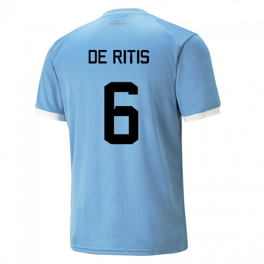 Børn Uruguays Mathias De Ritis #6 Blå Hjemmebane Spillertrøjer 22-24 Trøje T-shirt