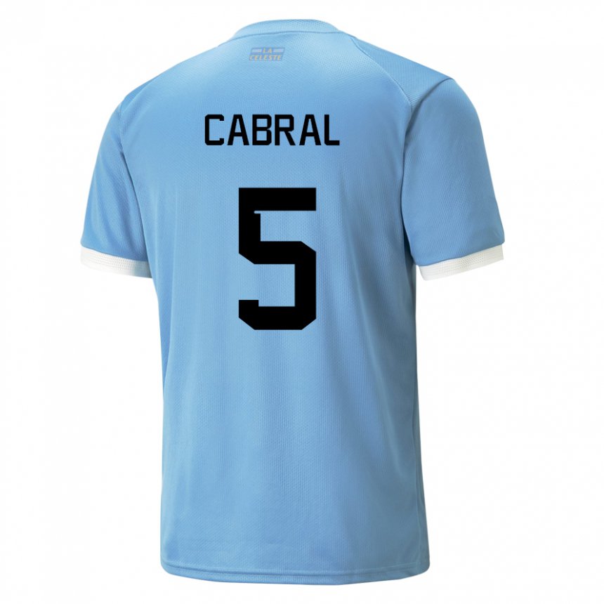 Børn Uruguays Maximo Cabral #5 Blå Hjemmebane Spillertrøjer 22-24 Trøje T-shirt