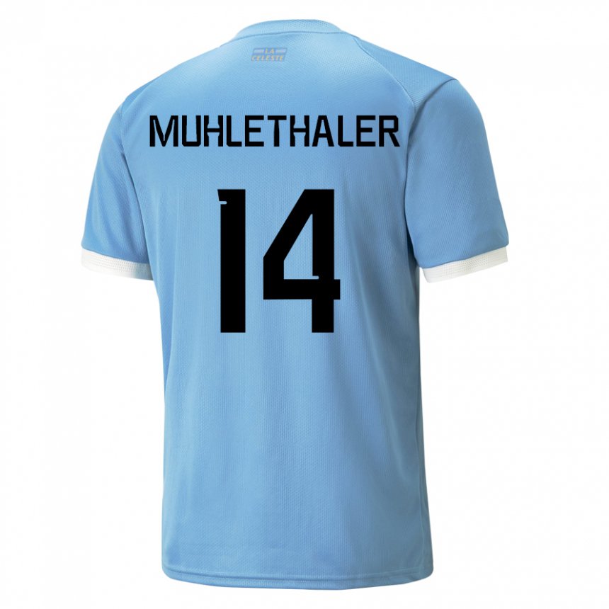 Børn Uruguays Stiven Muhlethaler #14 Blå Hjemmebane Spillertrøjer 22-24 Trøje T-shirt