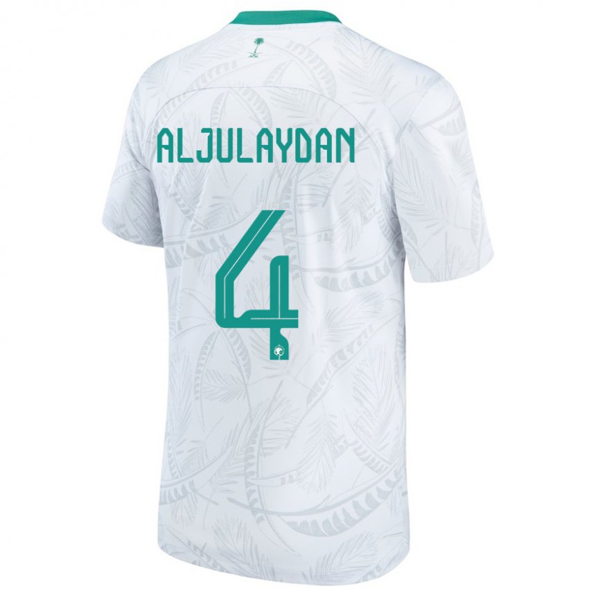 Børn Saudi-arabiens Ahmed Aljulaydan #4 Hvid Hjemmebane Spillertrøjer 22-24 Trøje T-shirt