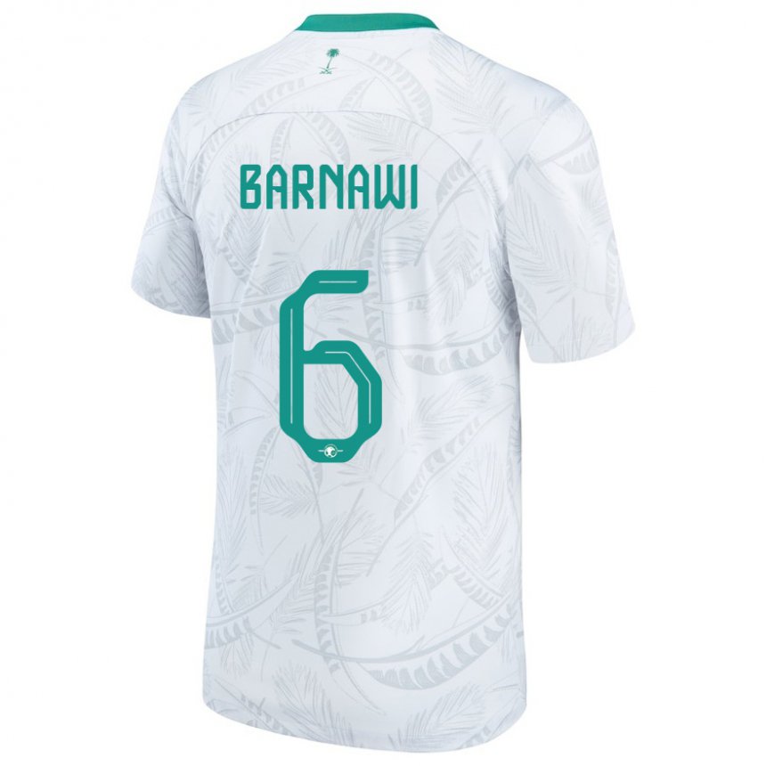Børn Saudi-arabiens Mohammed Barnawi #6 Hvid Hjemmebane Spillertrøjer 22-24 Trøje T-shirt