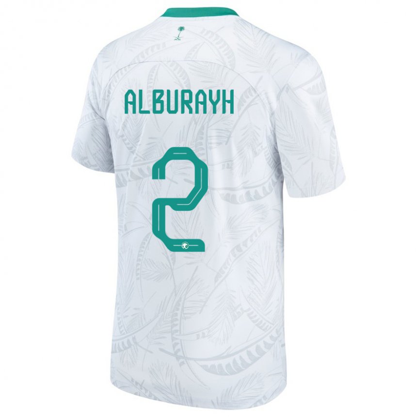 Børn Saudi-arabiens Mahmood Alburayh #2 Hvid Hjemmebane Spillertrøjer 22-24 Trøje T-shirt