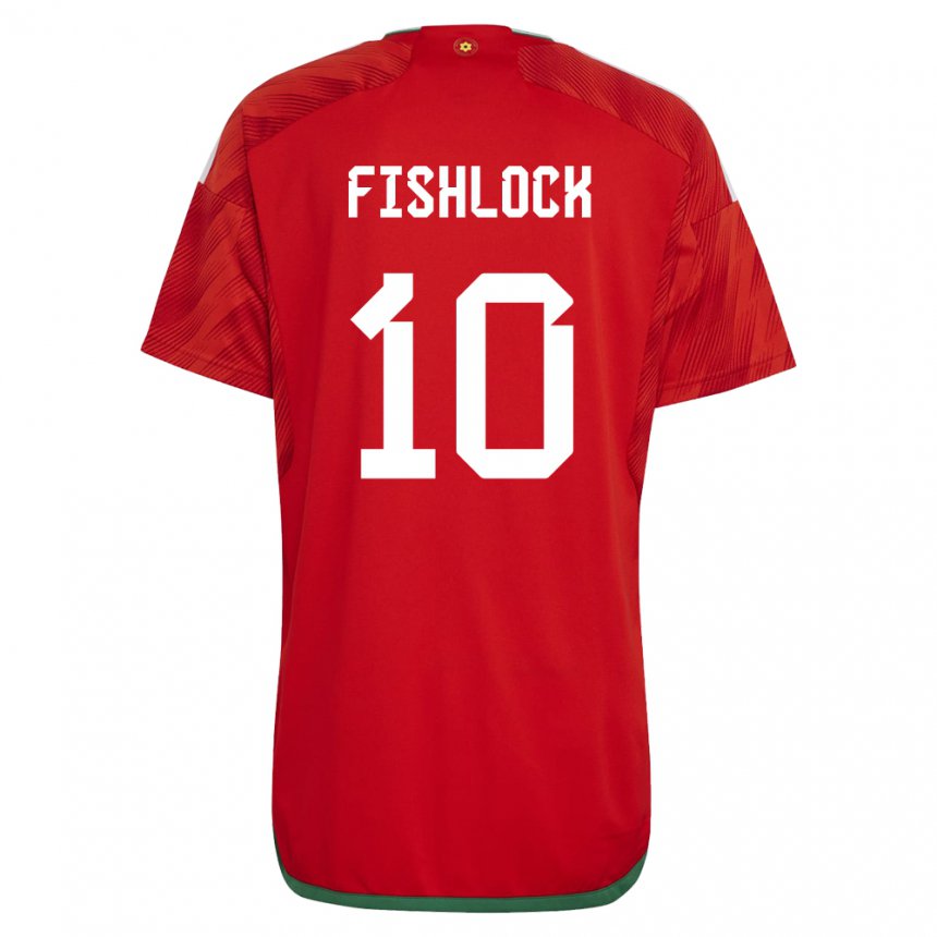 Børn Wales Jessica Fishlock #10 Rød Hjemmebane Spillertrøjer 22-24 Trøje T-shirt