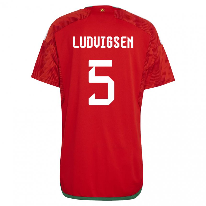 Børn Wales Kai Ludvigsen #5 Rød Hjemmebane Spillertrøjer 22-24 Trøje T-shirt