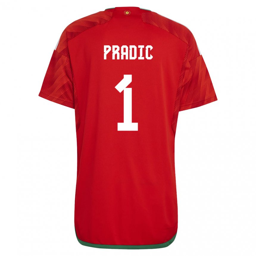 Børn Wales James Pradic #1 Rød Hjemmebane Spillertrøjer 22-24 Trøje T-shirt