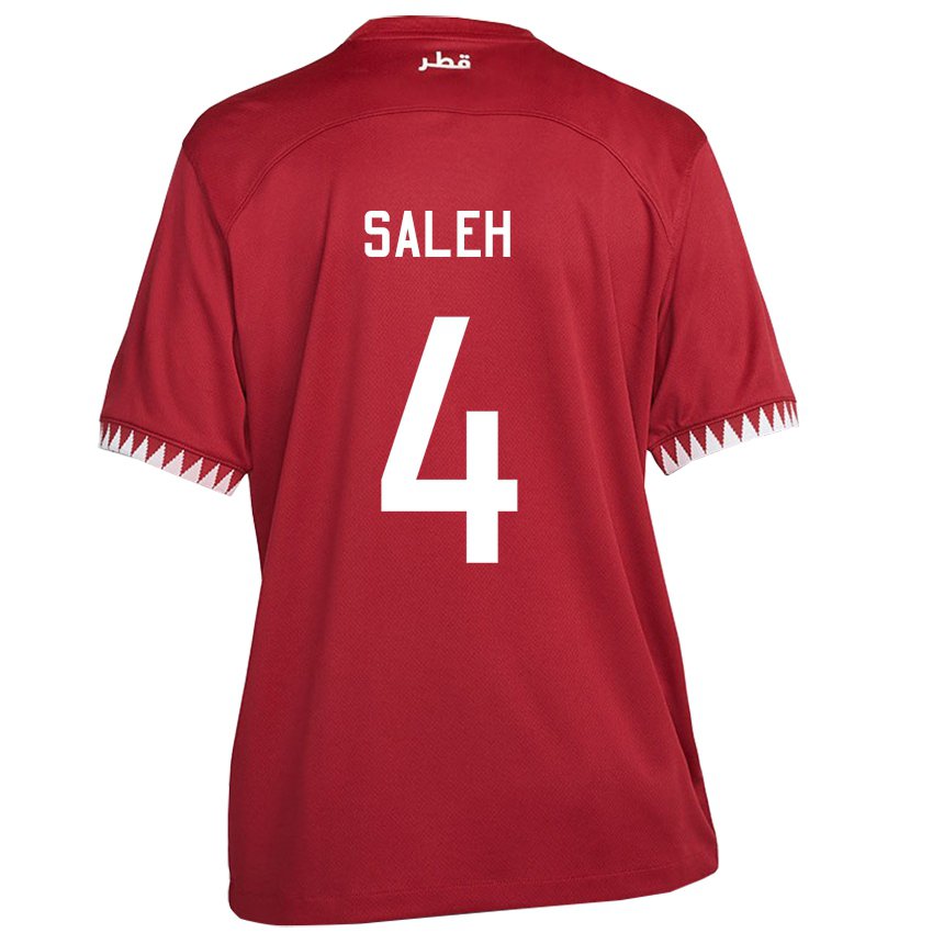 Børn Qatars Hagar Saleh #4 Rødbrun Hjemmebane Spillertrøjer 22-24 Trøje T-shirt