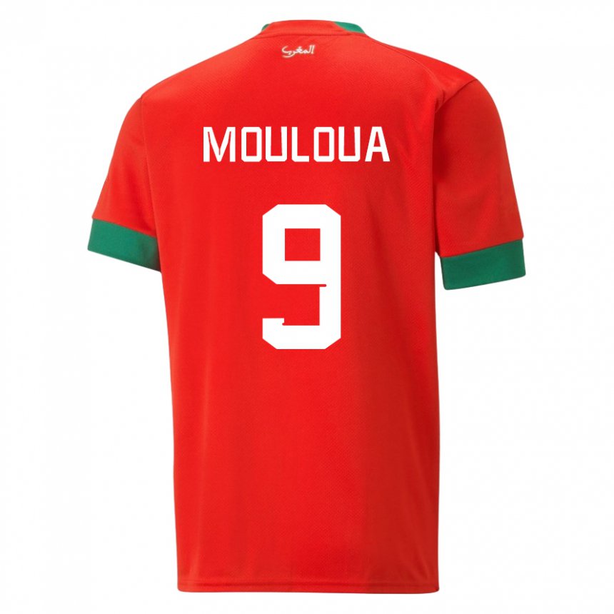 Børn Marokkos Ayoub Mouloua #9 Rød Hjemmebane Spillertrøjer 22-24 Trøje T-shirt