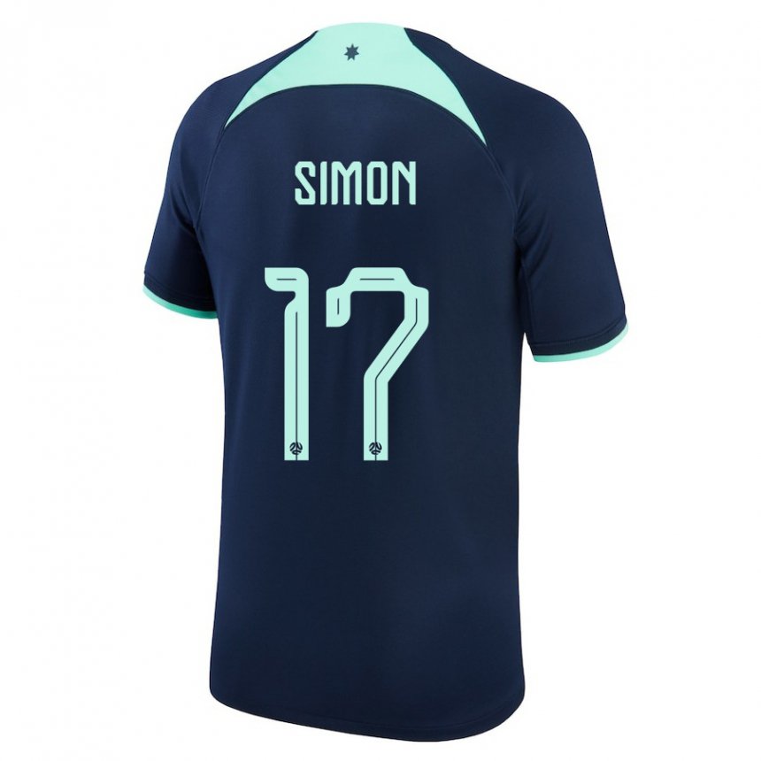 Børn Australiens Kyah Simon #17 Mørkeblå Udebane Spillertrøjer 22-24 Trøje T-shirt