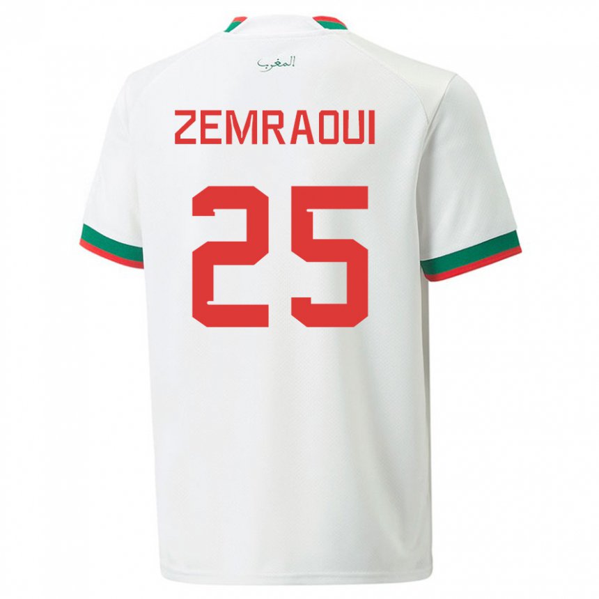 Børn Marokkos Oussama Zemraoui #25 Hvid Udebane Spillertrøjer 22-24 Trøje T-shirt