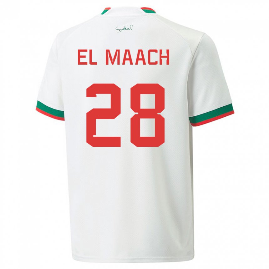 Børn Marokkos Fouad El Maach #28 Hvid Udebane Spillertrøjer 22-24 Trøje T-shirt