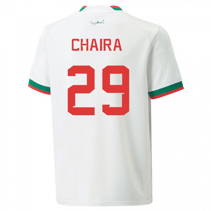 Børn Marokkos Ilyas Chaira #29 Hvid Udebane Spillertrøjer 22-24 Trøje T-shirt