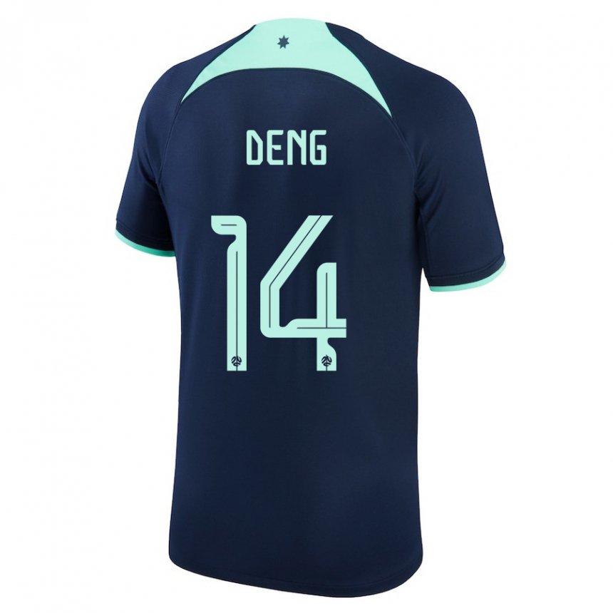 Børn Australiens Thomas Deng #14 Mørkeblå Udebane Spillertrøjer 22-24 Trøje T-shirt