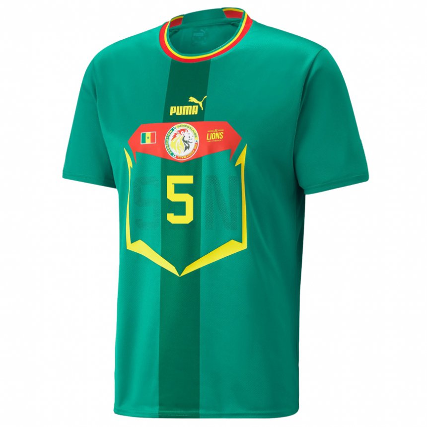 Børn Senegals Ndeye Ndiaye Kane #5 Grøn Udebane Spillertrøjer 22-24 Trøje T-shirt