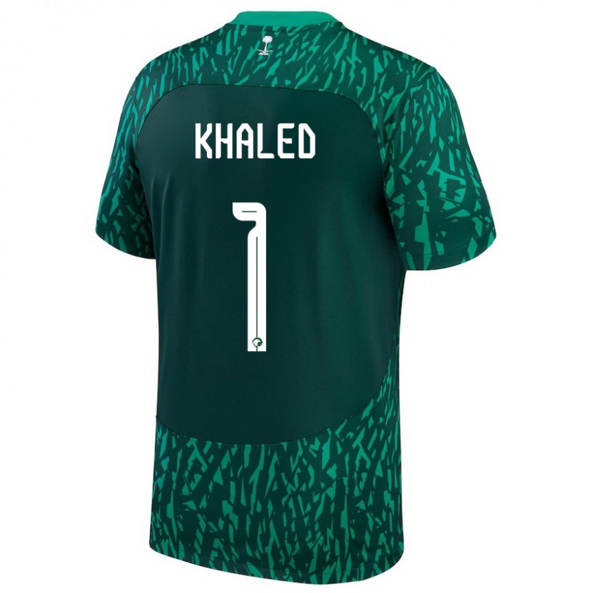 Børn Saudi-arabiens Sarah Khaled #1 Dark Grøn Udebane Spillertrøjer 22-24 Trøje T-shirt