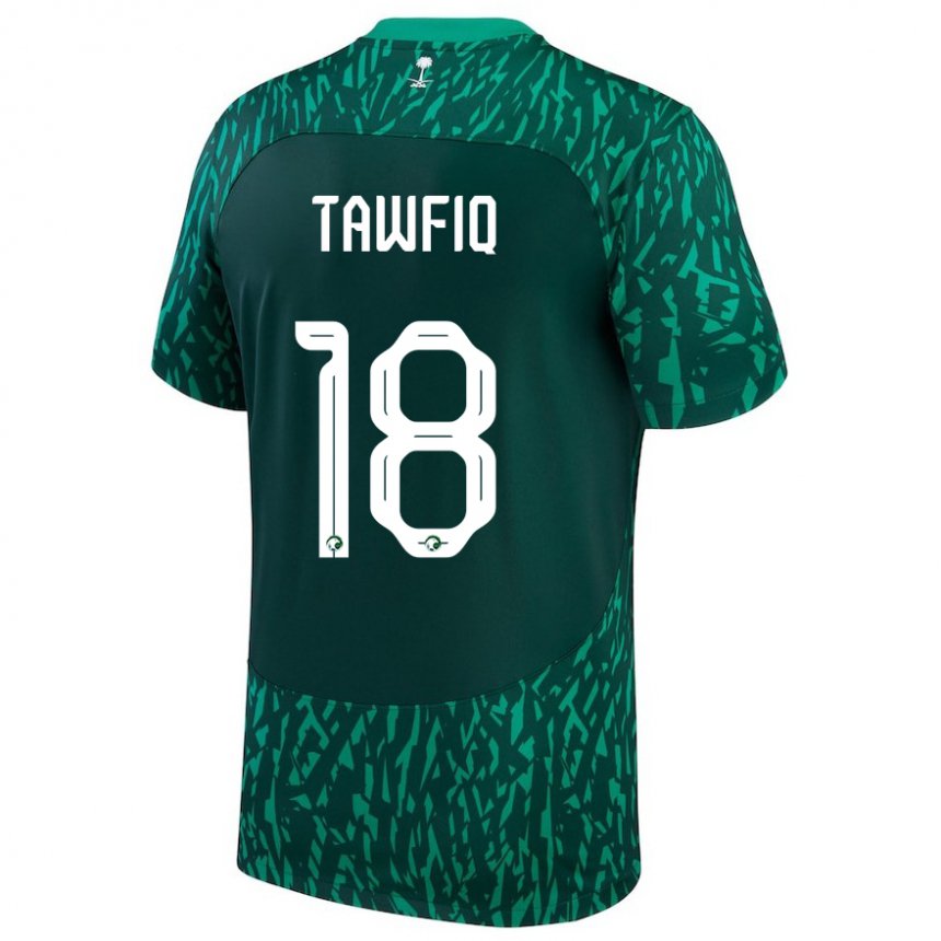 Børn Saudi-arabiens Saba Tawfiq #18 Dark Grøn Udebane Spillertrøjer 22-24 Trøje T-shirt