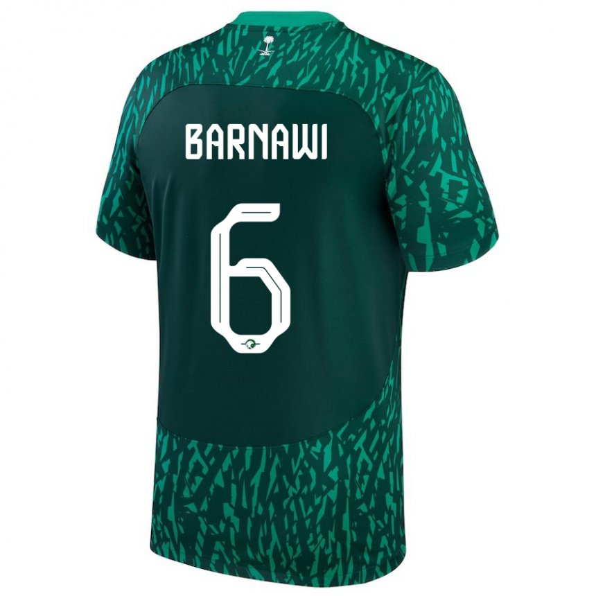 Børn Saudi-arabiens Mohammed Barnawi #6 Dark Grøn Udebane Spillertrøjer 22-24 Trøje T-shirt