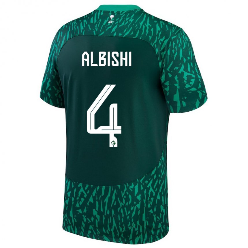 Børn Saudi-arabiens Abdullah Albishi #4 Dark Grøn Udebane Spillertrøjer 22-24 Trøje T-shirt