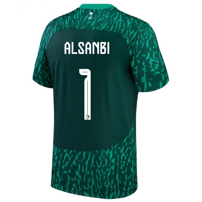 Børn Saudi-arabiens Abdulrahman Alsanbi #1 Dark Grøn Udebane Spillertrøjer 22-24 Trøje T-shirt