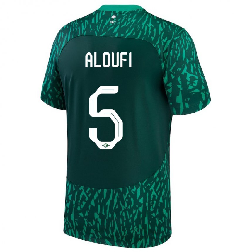 Børn Saudi-arabiens Mohammed Aloufi #5 Dark Grøn Udebane Spillertrøjer 22-24 Trøje T-shirt