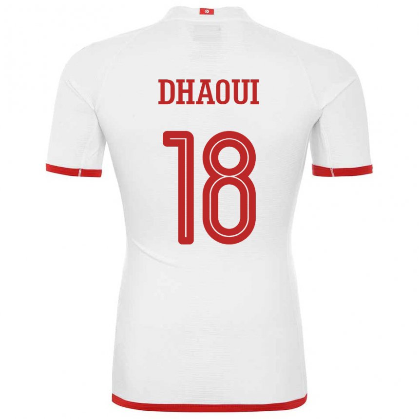 Børn Tunesiens Mouhamed Dhaoui #18 Hvid Udebane Spillertrøjer 22-24 Trøje T-shirt