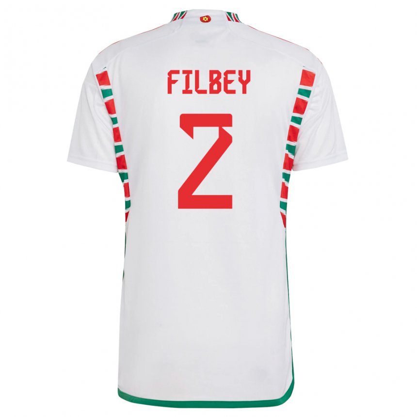 Børn Wales Anna Filbey #2 Hvid Udebane Spillertrøjer 22-24 Trøje T-shirt
