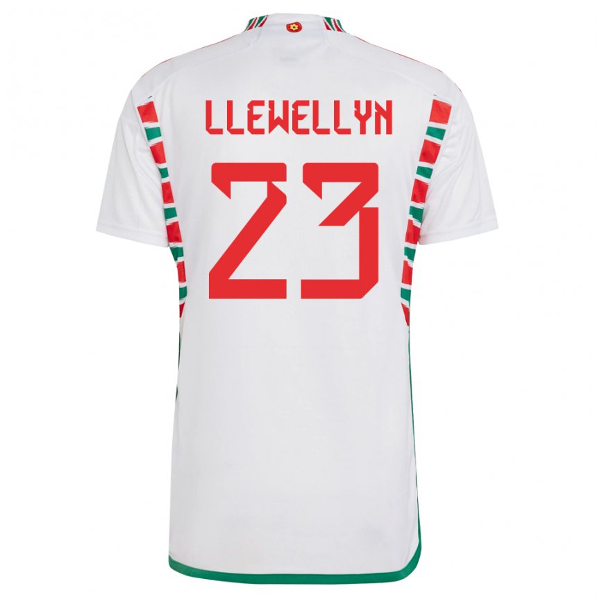 Børn Wales Ffion Llewellyn #23 Hvid Udebane Spillertrøjer 22-24 Trøje T-shirt