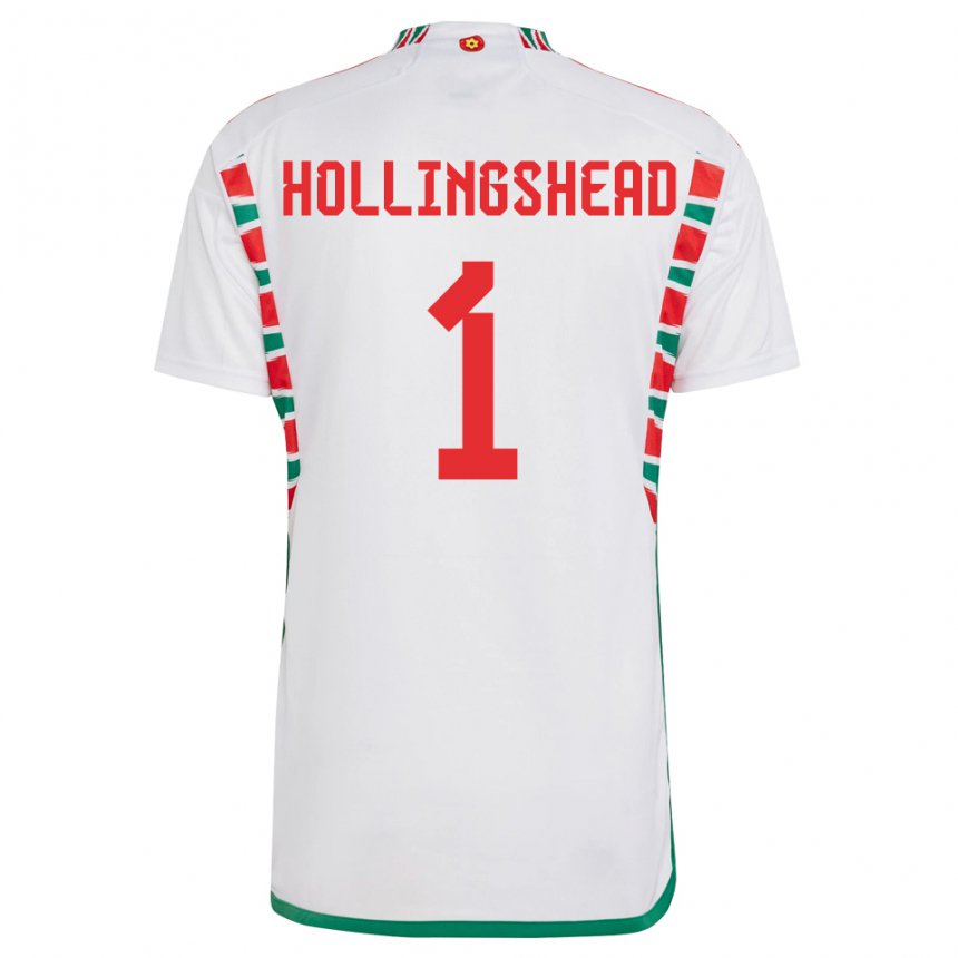 Børn Wales Ronnie Hollingshead #1 Hvid Udebane Spillertrøjer 22-24 Trøje T-shirt