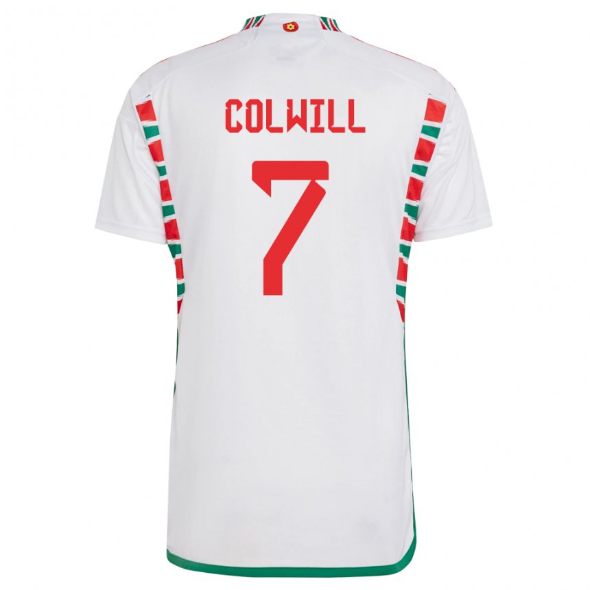 Børn Wales Joel Colwill #7 Hvid Udebane Spillertrøjer 22-24 Trøje T-shirt