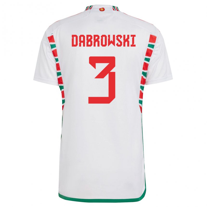 Børn Wales Sebastian Dabrowski #3 Hvid Udebane Spillertrøjer 22-24 Trøje T-shirt