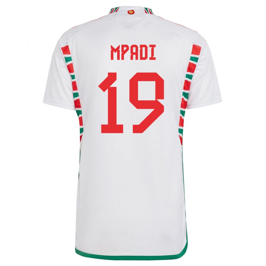 Børn Wales Japhet Mpadi #19 Hvid Udebane Spillertrøjer 22-24 Trøje T-shirt