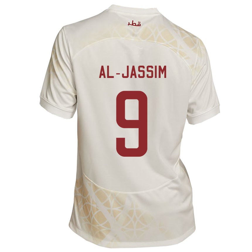 Børn Qatars Kholoud Al Jassim #9 Gold Beige Udebane Spillertrøjer 22-24 Trøje T-shirt