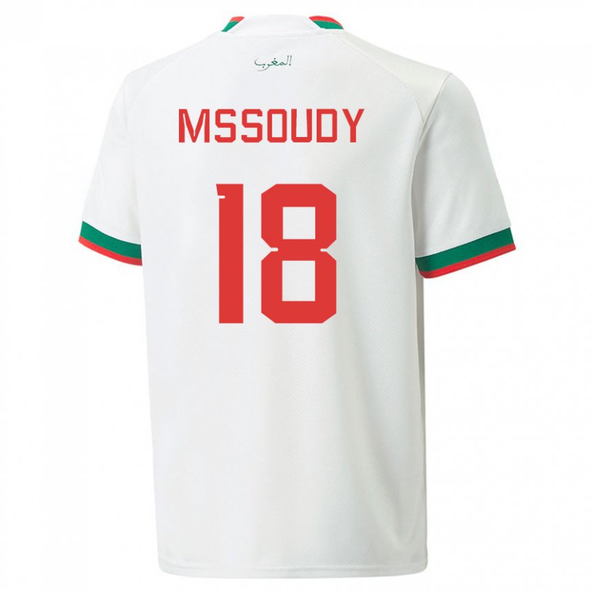 Børn Marokkos Sanaa Mssoudy #18 Hvid Udebane Spillertrøjer 22-24 Trøje T-shirt